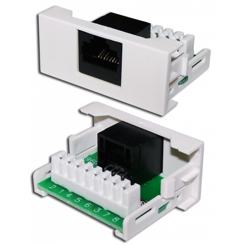 22.5x45 Mosaic insert with 1xRJ45 Cat.6 sockets, white